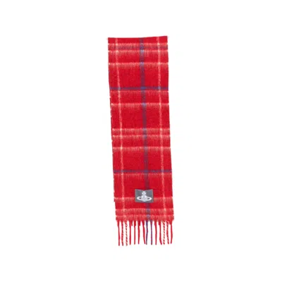 Vivienne Westwood Tartan-check Fringed Scarf In Red