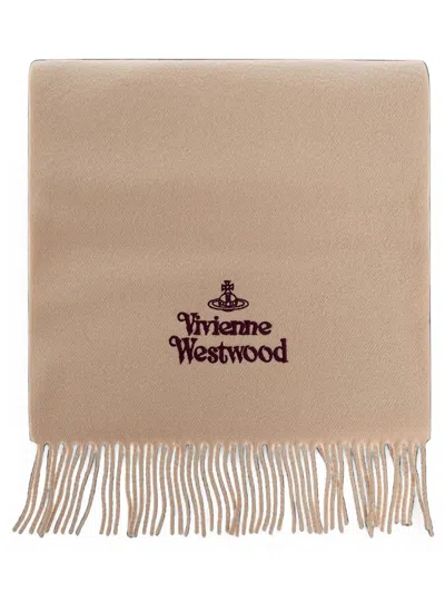 Vivienne Westwood Sciarpa Embroidered In Lana In Neutro
