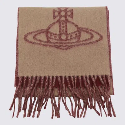 Vivienne Westwood Reversible Scarf Fringed Edges In Brown