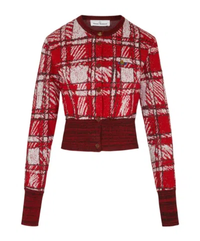 Vivienne Westwood Scribble Check Cardigan In Red