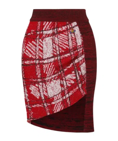 Vivienne Westwood Scribble Check Skirt Wool Viscose Blend Red L Women