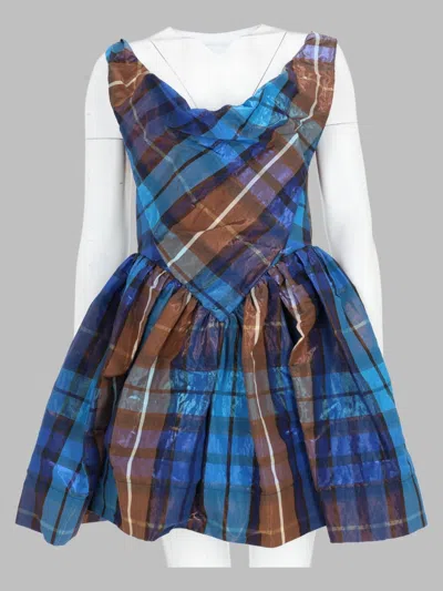 Vivienne Westwood Mini Sunday Dress Buchanan Tartan Poly Shiny-blue-brown 44 Women