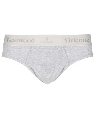 Vivienne Westwood Set Of Three Cotton Briefs With Logoed Elastic Band In Gray
