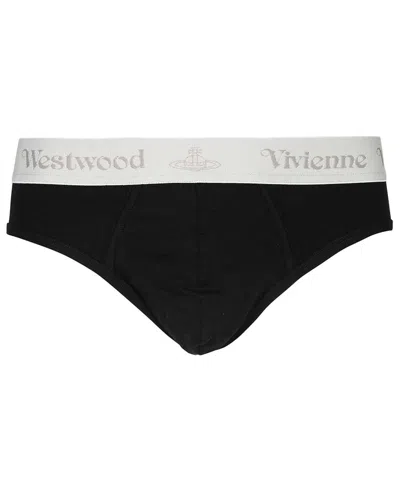Vivienne Westwood Set Of Two Cotton Briefs With Logoed Elastic Band In Black