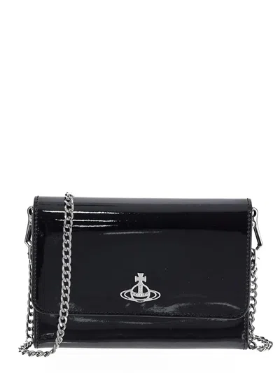 Vivienne Westwood Shiny Patent Crossbody Bag In Black