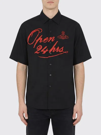 Vivienne Westwood Mens Black Open 24h Bowling Short-sleeves Woven Shirt Xl