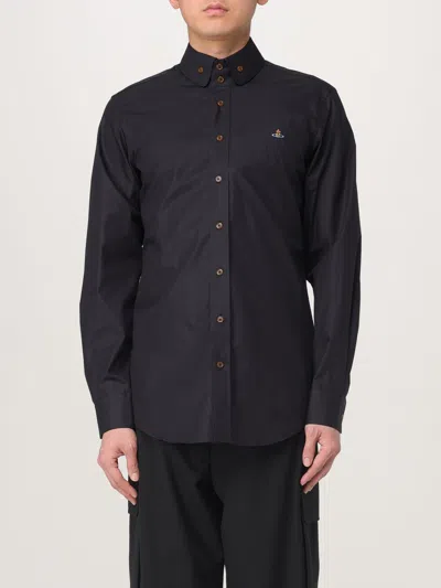 Logo Embroidery Cotton Poplin Shirt In Schwarz from Vivienne Westwood