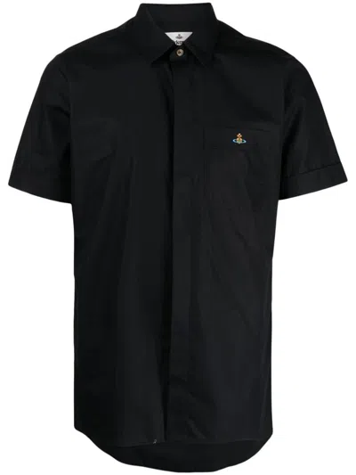 Vivienne Westwood Orb-logo Short-sleeve Cotton Shirt In Black