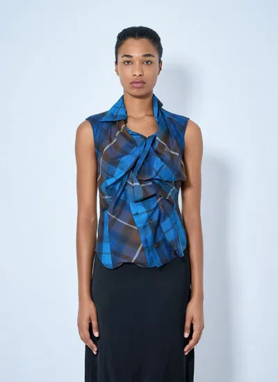 Vivienne Westwood Short Sleeve Drunken Shirt Buchanan Tartan Wool Blue-brown 38 Women