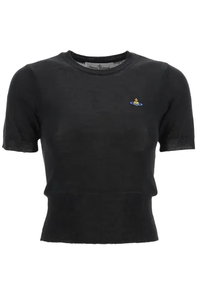 Vivienne Westwood Short-sleeve Jumper With Orb Embroidery In Nero