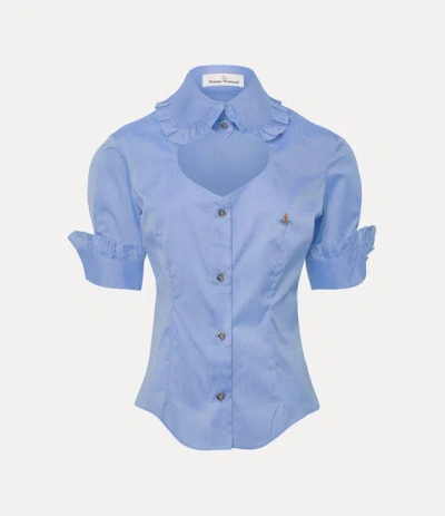 Vivienne Westwood Short Sleeve Toulouse Frill Shirt Organic Cotton Blue 46 Women