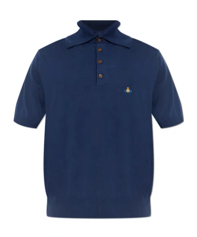 Vivienne Westwood Short-sleeved Knitted Polo Shirt In Blue