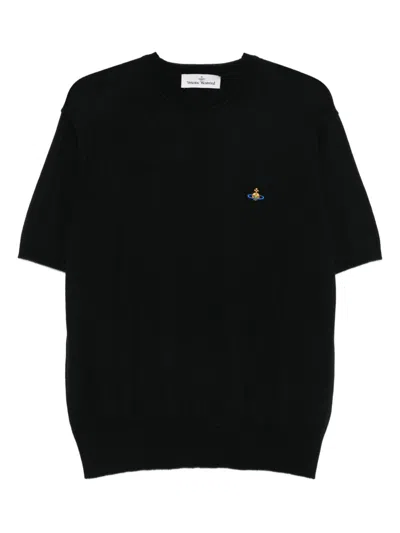 Vivienne Westwood Short-sleeved Sweatshirt In Organic Cotton-cashmere Blend In Black
