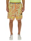 Vivienne Westwood Print Mesh Shorts With Fringed Hem In Green