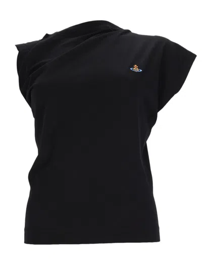 Vivienne Westwood Short-sleeved Embroidered Emblem Cotton T-shirt In Blue