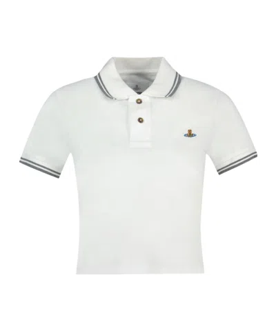 Vivienne Westwood Orb-embroidered Short-sleeve Polo Shirt In White