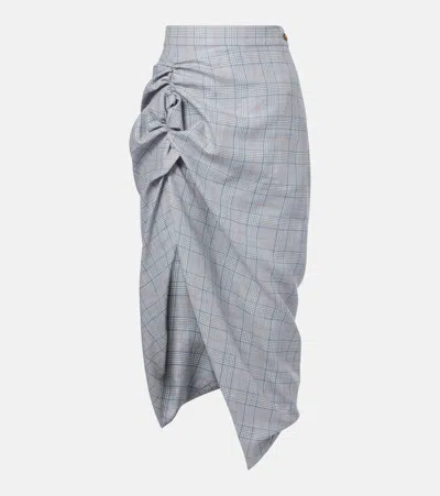 Vivienne Westwood Mens Multi Side Panther Check Wool-linen Blend Midi Skirt In Grey