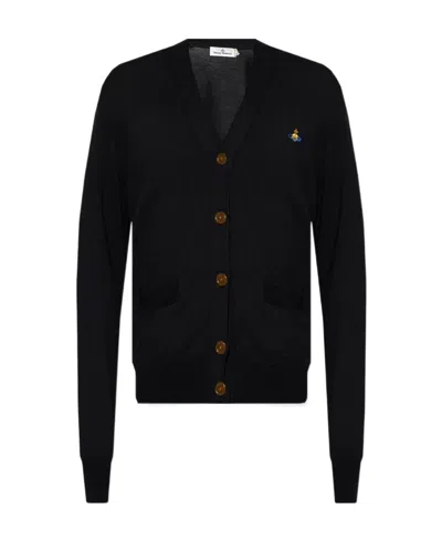 Vivienne Westwood Signature Orb Logo Embroidered V-neck Cardigan In Black
