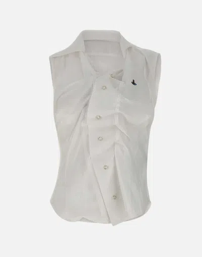 Vivienne Westwood Silk Cotton Sleeveless Drunken Shirt In White