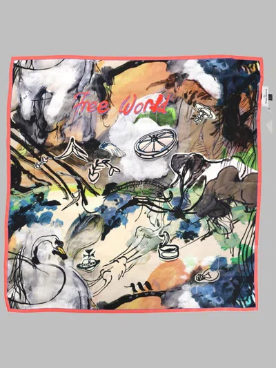 Vivienne Westwood Square Scarf Lightweight Fabric Abstract Print In Multi