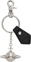Vivienne Westwood Silver 3d Orb Keychain In N403 Black Pu Grain