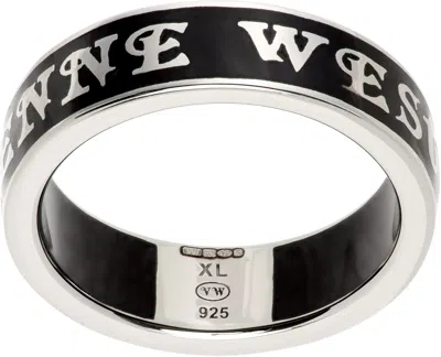 Vivienne Westwood Silver & Black Conduit Street Ring In 221-01p107-p107im