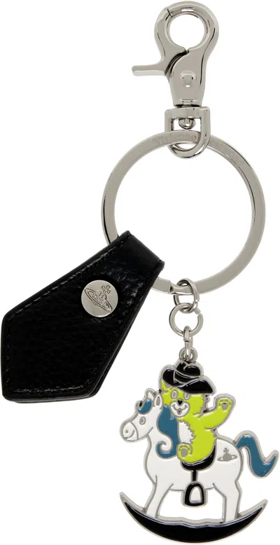 Vivienne Westwood Silver & Black Rocking Horse Teddy Keychain