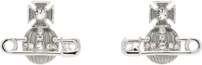 Vivienne Westwood Silver & Blue Kitty Earrings In P574 Platinum/whit