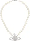 Vivienne Westwood Silver & White Bas Relief Pearl Necklace In Platinum