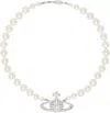Vivienne Westwood Silver & White One Row Faux-pearl Bas Relief Choker In R001 Platinum/cream/