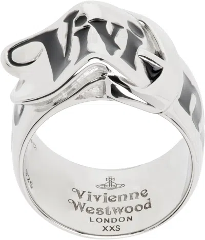 Vivienne Westwood Silver Belt Ring In P107 Platinum/blac