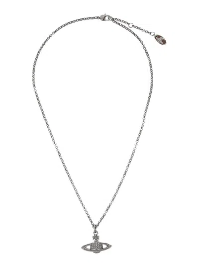 Vivienne Westwood Silver-colored Necklace With Orb Pendant In Brass Woman In Gray