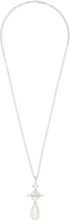Vivienne Westwood Silver Giant Pearl Drop Pendant Necklace In P103 Platinum / Crea