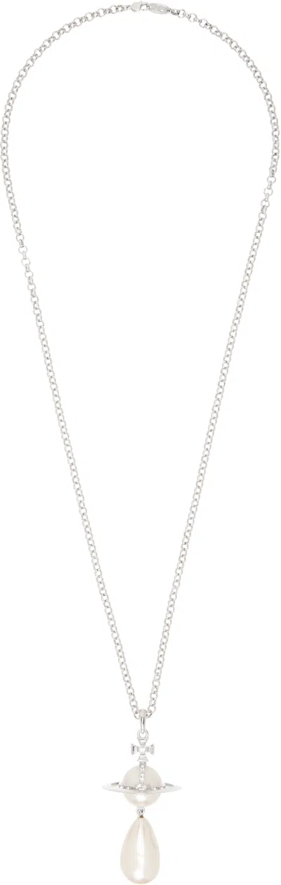 Vivienne Westwood Silver Giant Pearl Drop Pendant Necklace In P103 Platinum / Crea