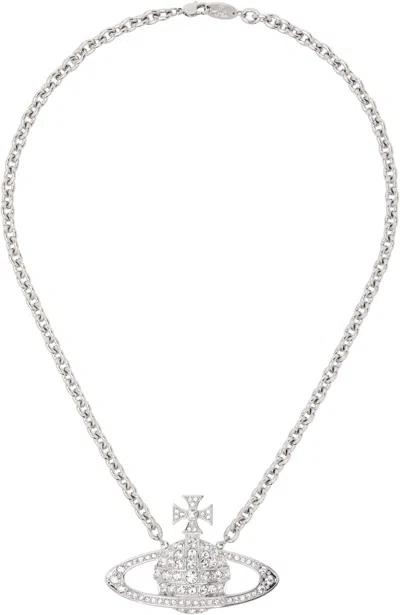 Vivienne Westwood Silver Man. Bas Relief Necklace In P116 Platinum / Crys