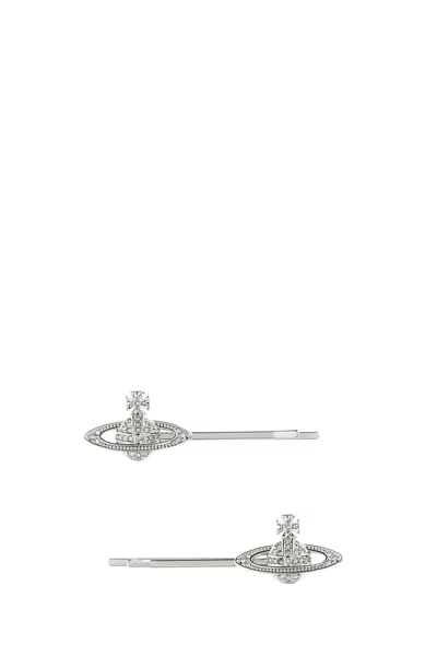 Vivienne Westwood Silver Metal Mini Bas Relief Hair Clips