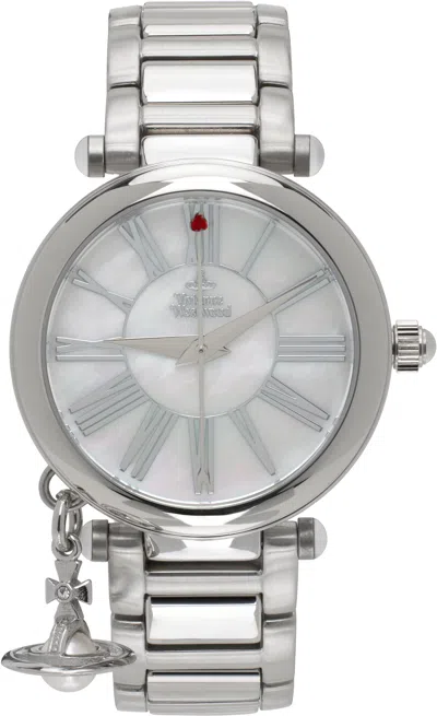 Vivienne Westwood Silver Mother Orb Watch In Silver & White