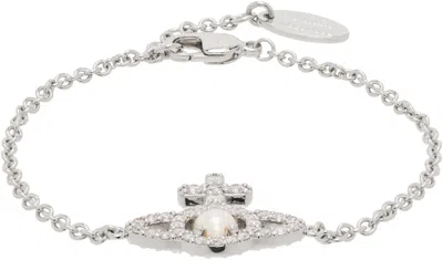 Vivienne Westwood Silver Olympia Faux-pearl Chain Bracelet In P226 Platinum / Crea