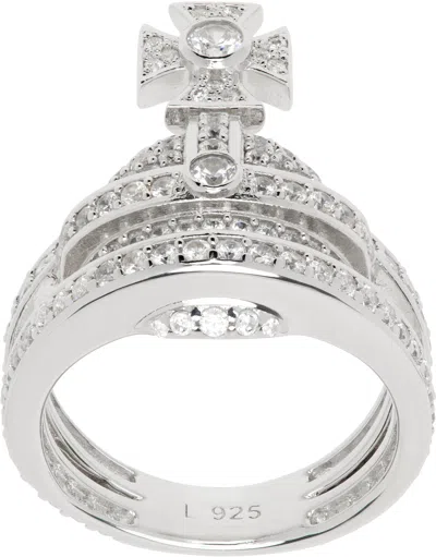 Vivienne Westwood Silver Orb Ring In P102 Platinum/whit
