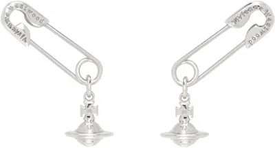 Vivienne Westwood Silver Safety Pin Earrings In P019 Platinum