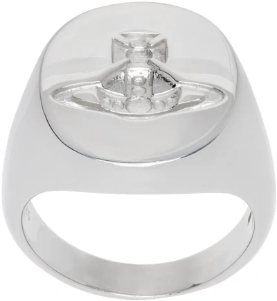 Vivienne Westwood Silver Seal Ring In Rhodium (925)