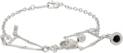 Vivienne Westwood Silver Skeleton Bracelet In P107 Platinum/blac