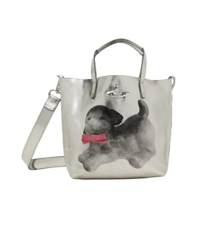 Vivienne Westwood Silver Small Studio Shopper Tote In Gray/puppy