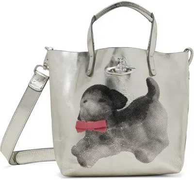 Vivienne Westwood Silver Small Studio Shopper Tote In Ss25-p303
