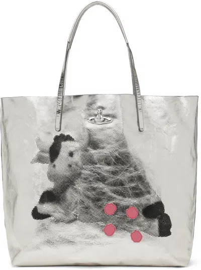 Vivienne Westwood Silver Studio Shopper Tote In Ss25-p302