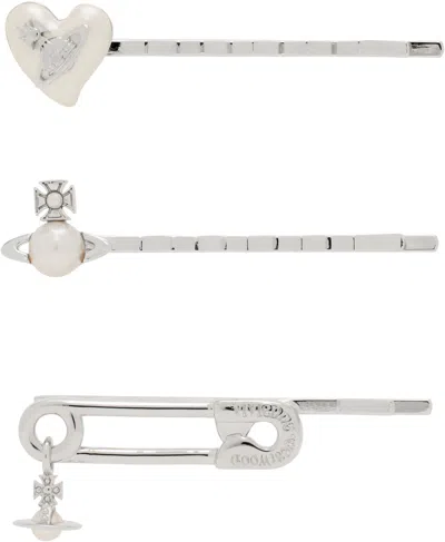 Vivienne Westwood Silver Tilde Bobby Pin Set In P103 Platinum/crea