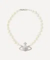 Vivienne Westwood Silver-tone One Row Pearl Bas Relief Choker Necklace
