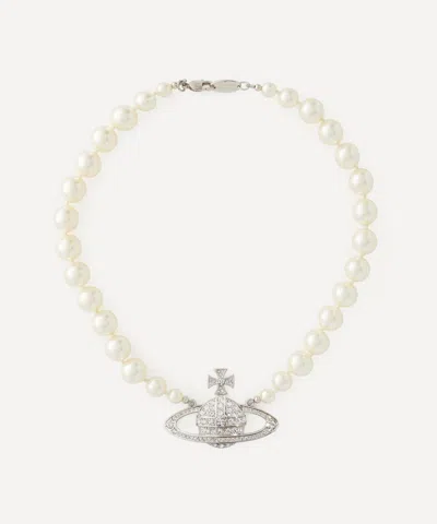 Vivienne Westwood Silver-tone One Row Pearl Bas Relief Choker Necklace In White