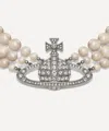 Vivienne Westwood Silver-tone Three Row Pearl Bas Relief Choker Necklace