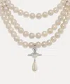Vivienne Westwood Three Row Pearl Drop Choker Silver Swarovski Pearls Women